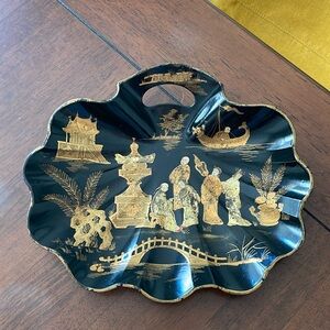antique Chinese-style paper mache tray Black Gold 19 th Century